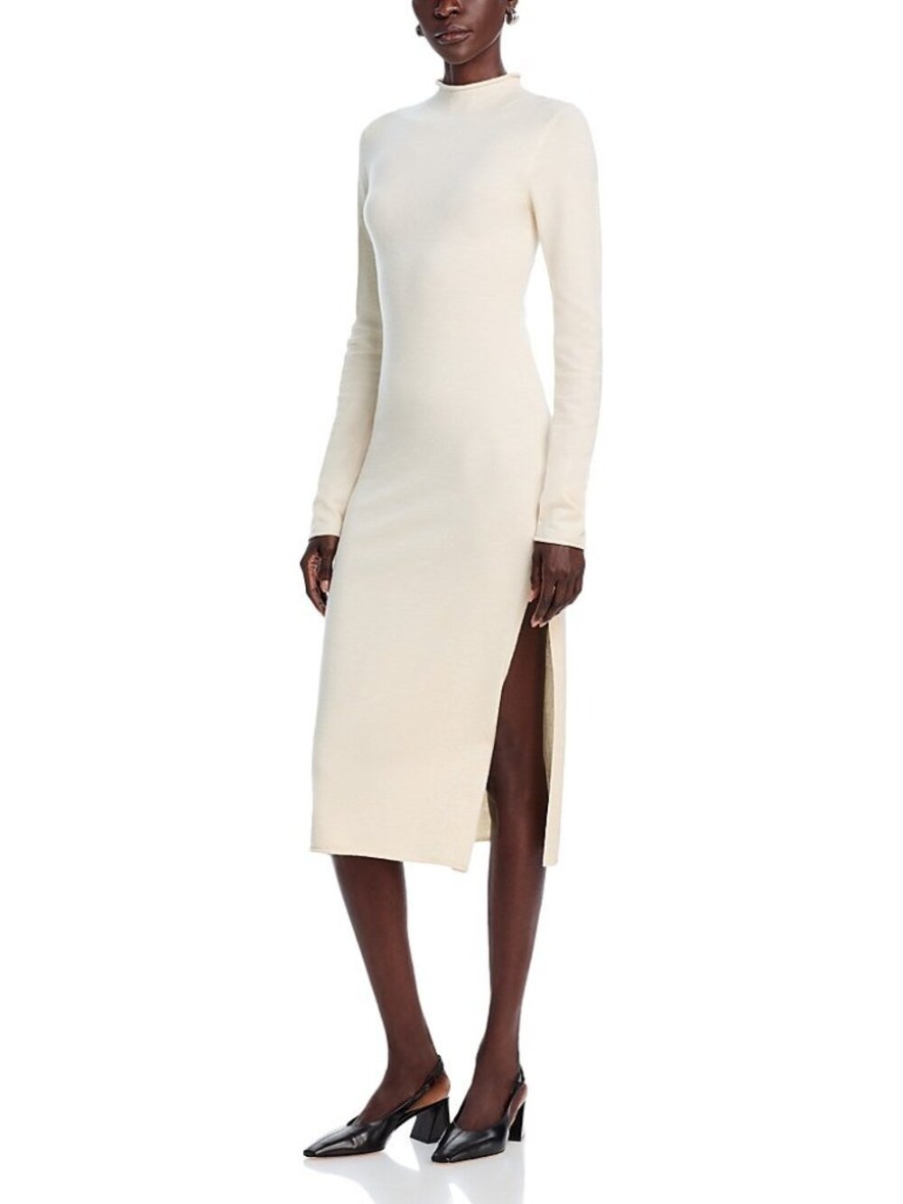 French Connection Women's Cosysoft Side-Slit Midi Dress Oatmeal Melange Size L
